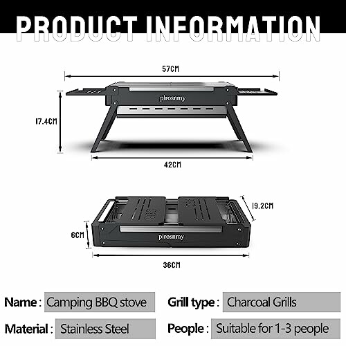 Dimensions and specifications of a camping BBQ stove.