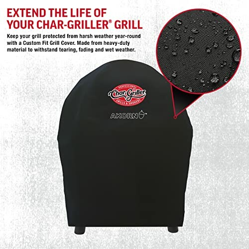 Char-Griller grill cover with protective features highlighted.