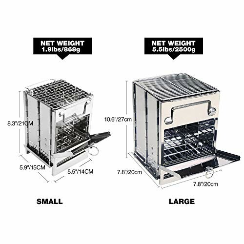 Comparison of small and large portable stainless steel ovens with dimensions and weights.